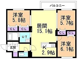 札幌市白石区平和通17丁目南マンション 3LDKの間取図画像