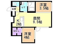 S-RESIDENCE厚別南 2LDKの間取図画像