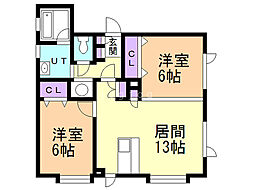 カナンハイム 2LDKの間取図画像