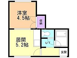 エスポワール東札幌 1DKの間取図画像