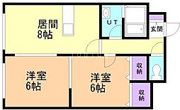 フォーシス本通17 2DKの間取図画像
