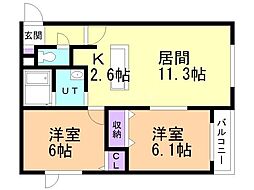 リバーサイドハイツ 2LDKの間取図画像