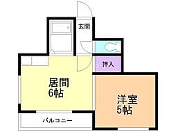 セゾンコート21 1DKの間取図画像