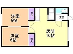 上ケ島マンション 2LDKの間取図画像