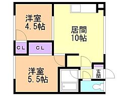 八十島マンション 2LDKの間取図画像