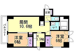 グランメールアサヒ4 2LDKの間取図画像
