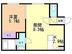 トラピース新札幌 1LDKの間取図画像