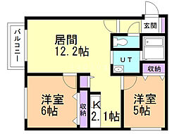 サンハイム華 2LDKの間取図画像