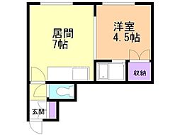 クリスタル 1LDKの間取図画像
