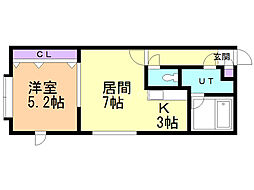 ボヌール厚別1番館 1LDKの間取図画像