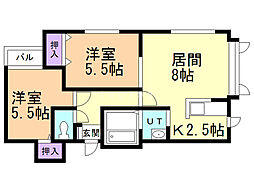 ミドリM・S2 2LDKの間取図画像