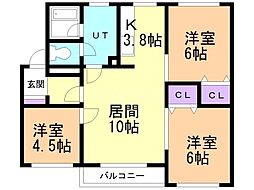 リオコート 3LDKの間取図画像