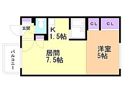 カサデューク菊水75 1LDKの間取図画像