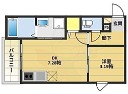 福岡市地下鉄空港線 唐人町駅 徒歩11分の賃貸アパート 2階1DKの間取り