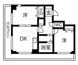 フリューゲル高砂 2LDKの間取図画像