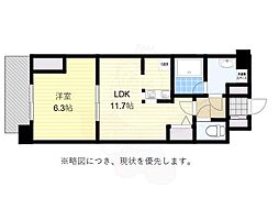 ウィスタリアレジデンス博多 1DKの間取図画像