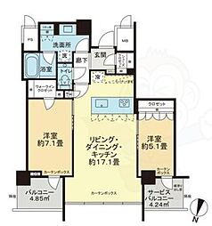 プレミスト天神赤坂タワー 2LDKの間取図画像