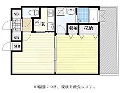 エンクレスト中呉服 2Kの間取図画像