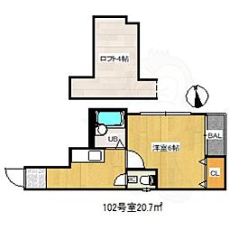 ポラリス唐人町 1Kの間取図画像