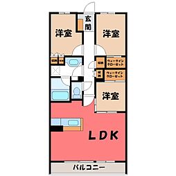 JR東北本線 自治医大駅 徒歩4分の賃貸アパート 2階3LDKの間取り