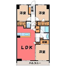 JR東北本線 自治医大駅 徒歩4分の賃貸アパート 3階3LDKの間取り
