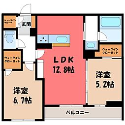 東武宇都宮線 東武宇都宮駅 徒歩12分の賃貸アパート 1階2LDKの間取り
