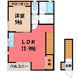 東武宇都宮線 江曽島駅 徒歩7分の賃貸アパート 2階1LDKの間取り