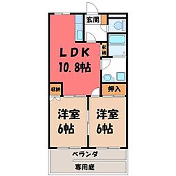 JR東北本線 石橋駅 バス10分 若林入口下車 徒歩5分の賃貸アパート 1階2LDKの間取り