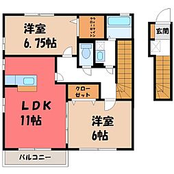 真岡鐵道 真岡駅 4kmの賃貸アパート 2階2LDKの間取り