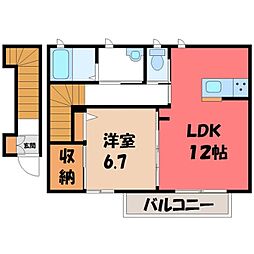 宇都宮芳賀ライトレール線 宇都宮大学陽東キャンパス駅 3.6kmの賃貸アパート 2階1LDKの間取り