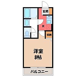カーサユーカリB 1Kの間取図画像