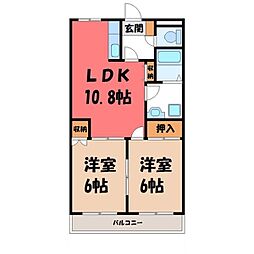 JR東北本線 石橋駅 バス10分 若林入口下車 徒歩5分の賃貸アパート 2階2LDKの間取り