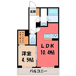 JR東北本線 宇都宮駅 徒歩23分の賃貸アパート 2階1LDKの間取り