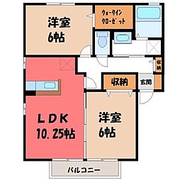 真岡鐵道 真岡駅 バス20分 真岡工業団地下車 徒歩15分の賃貸アパート 2階2LDKの間取り