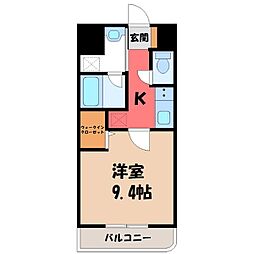 宇都宮芳賀ライトレール線 峰駅 徒歩20分の賃貸マンション 2階1Kの間取り