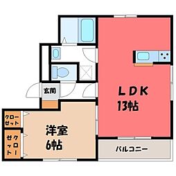 JR東北本線 雀宮駅 徒歩19分の賃貸マンション 3階1LDKの間取り