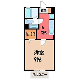 宇都宮芳賀ライトレール線 陽東3丁目駅 徒歩4分の賃貸アパート 1階1Kの間取り