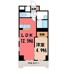 宇都宮芳賀ライトレール線 宇都宮駅東口駅 徒歩7分の賃貸マンション 3階1LDKの間取り