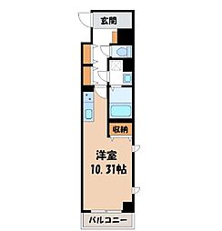 JR東北本線 宇都宮駅 徒歩9分の賃貸マンション 5階1Kの間取り