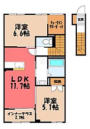 宇都宮市下栗町アパート 2LDKの間取図画像