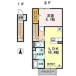 フェリオ 2階1LDKの間取り