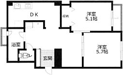 塚本東コーポA棟 2LDKの間取図画像