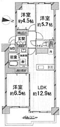 シティハイツこの花 3LDKの間取図画像