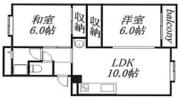 深江橋コーポA棟 2LDKの間取図画像