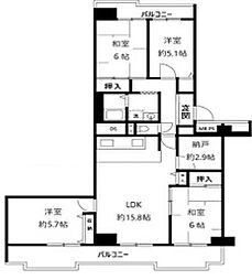 南港フローラルハイツ21号南棟 4SLDKの間取図画像