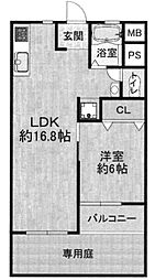 長居第2コーポラス 1LDKの間取図画像