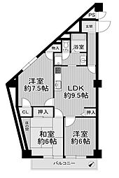 淡路第2ダイヤモンドハイム 3LDKの間取図画像