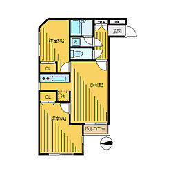 東京メトロ丸ノ内線 中野新橋駅 徒歩8分の賃貸マンション 2階2DKの間取り