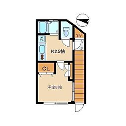 西武新宿線 下落合駅 徒歩4分の賃貸マンション 2階1Kの間取り