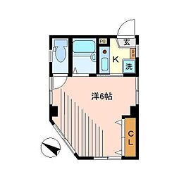 東京メトロ丸ノ内線 新中野駅 徒歩3分の賃貸マンション 2階1Kの間取り